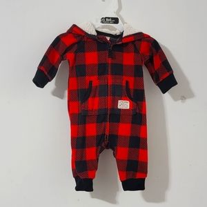 CARTERS FLEECE RED BLACK ONE PIECE ONESIE 3 MONTH